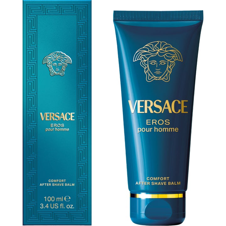 Versace Eros After Shave Balm 100 ml lugnande designerrakbalsam i turkos tub och ask med guldlogotyp.