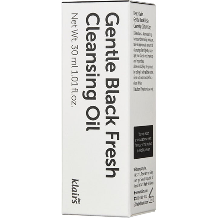 Klairs Gentle Black Fresh Cleansing Oil 30 ml växtbaserad ansiktsrengöring i vit ytterförpackning