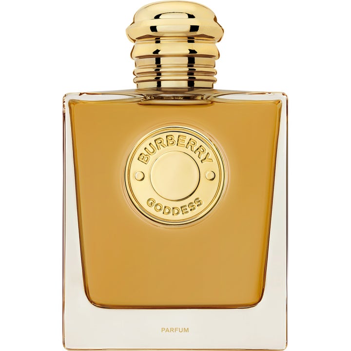 Burberry Goddess Parfum 100ml parfym i en elegant glasflaska med guldmedaljong och bärnstensfärgad vätska