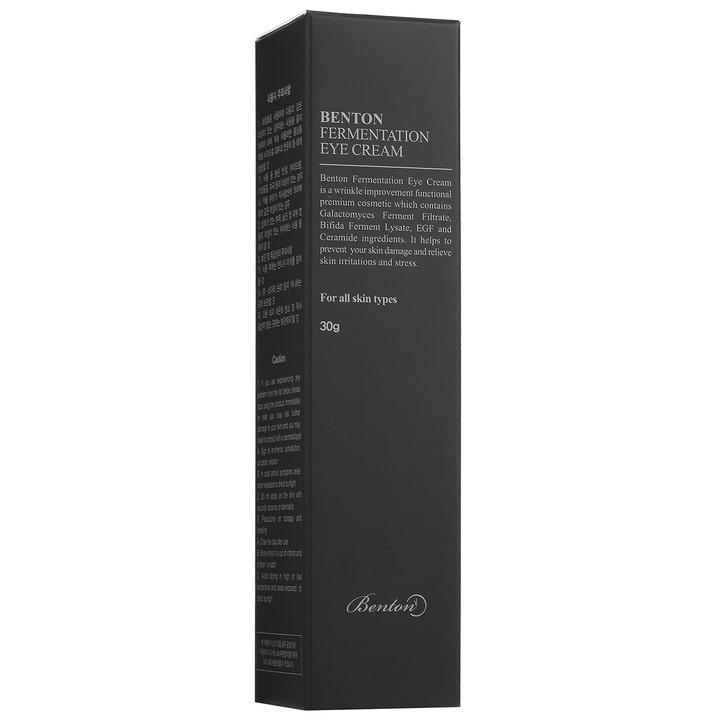 Benton Fermentation Eye Cream 30 g mot rynkor i svart ytterförpackning med vit text för alla hudtyper