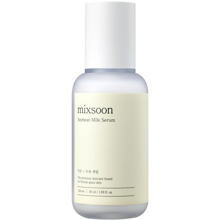 mixsoon Soybean Milk Serum 50 ml närande ansiktsserum för lyster i en frostad glasflaska med vit kork och ljus etikett
