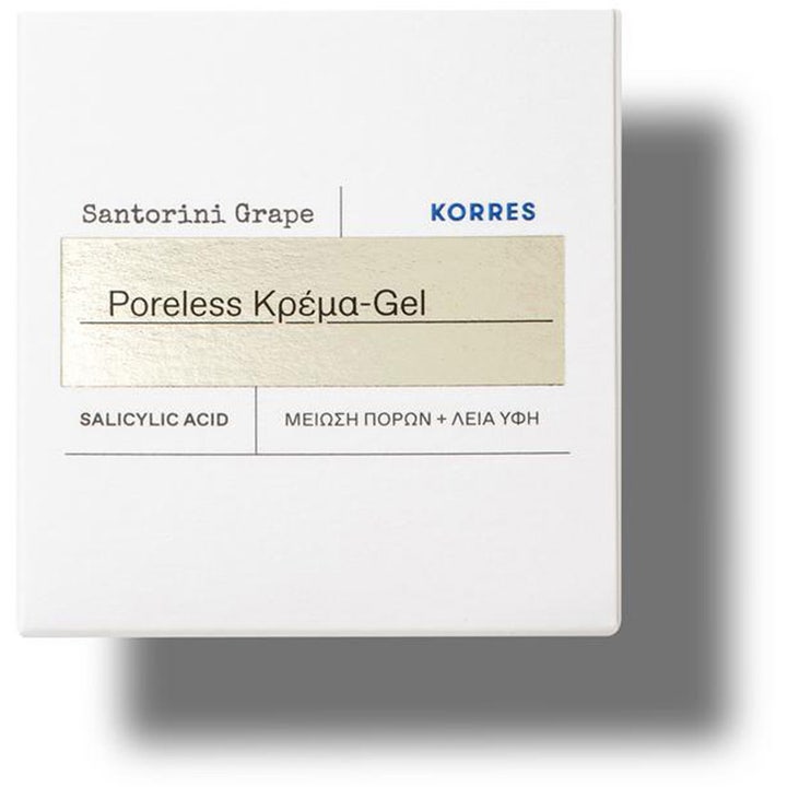 Korres Santorini Grape Poreless Skin Gel Cream 40 ml santorini druvkräm i vit box med naturlig salicylsyra hudvård