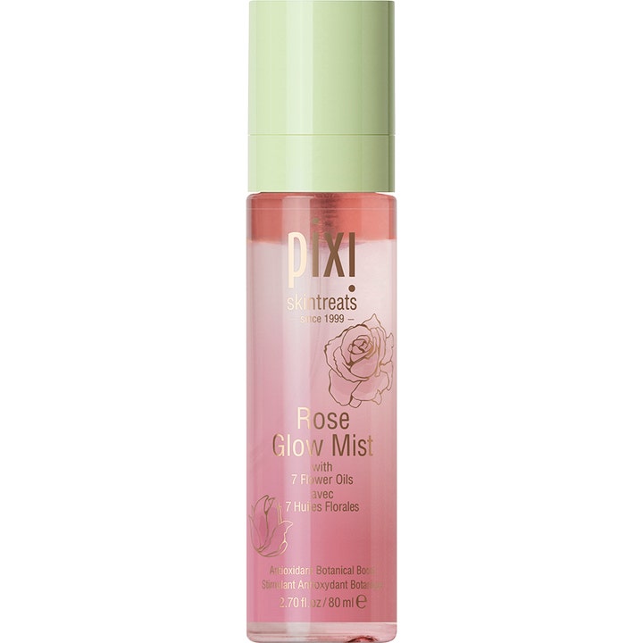 Pixi Rose Glow Mist 80 ml lystergivande glow mist med blomoljor i transparent flaska med ljusgrönt lock.