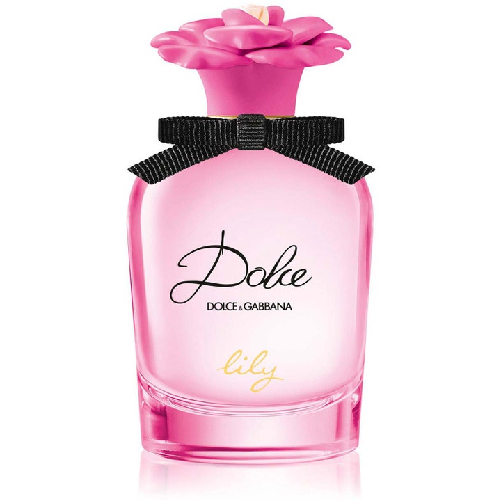 Dolce & Gabbana Dolce Lilly 50 ml Eau de Toilette parfym i rosa glasflaska med rosa blomformad kork och svart rosett