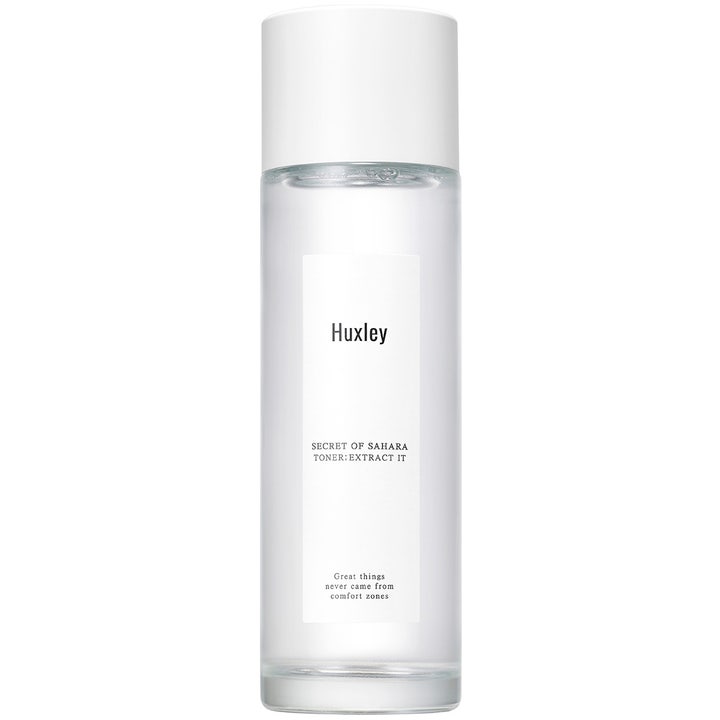 Huxley Secret of Sahara Toner 120ml är ett huxley fuktgivande ansiktsvatten i en klar flaska med vitt skruvlock.