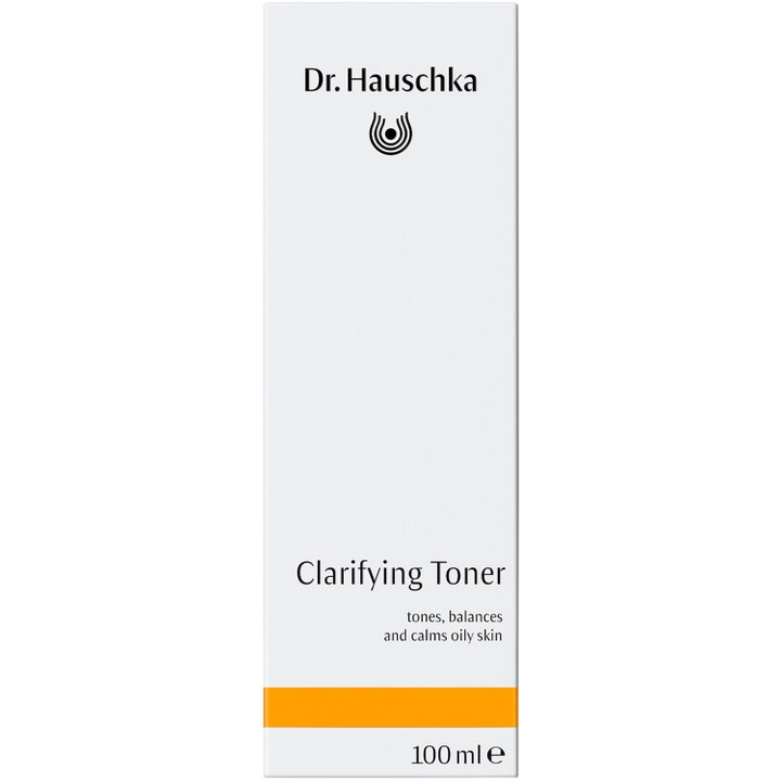 Dr. Hauschka Clarifying Toner 100 ml balanserande ansiktsvatten för fet hy i vit ytterkartong med orange rand