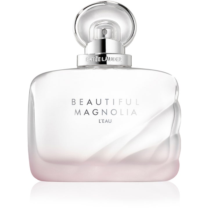 Estée Lauder Beautiful Magnolia L'Eau 50 ml lätt blommig parfym dam i genomskinlig glasflaska med rosa botten och silverlock