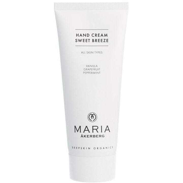 Maria Åkerberg Hand Cream Sweet Breeze mjukgörande handkräm i vit tub som ger näring med vanilj och grapefrukt.