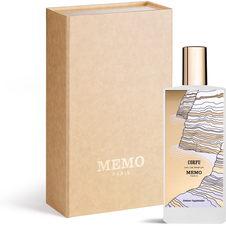 Memo Paris Corfu Eau de Parfum 75 ml designer unisexparfym i vit flaska med guldlock och beige ytterförpackning