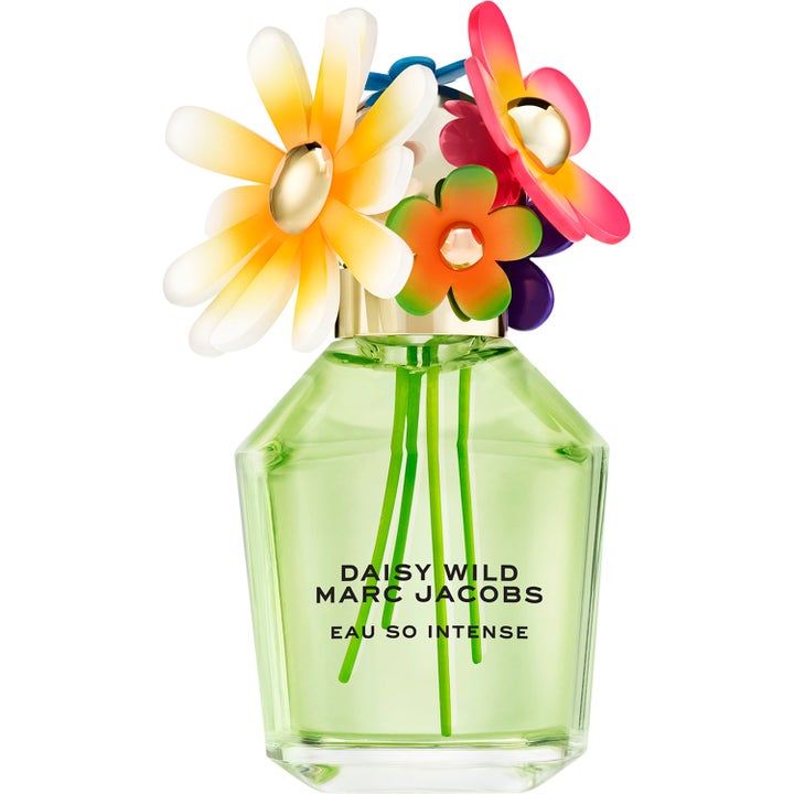 Marc Jacobs Daisy Wild Intense 100 ml blommig parfym i grön glasflaska med färgglada blommor på guldkorken