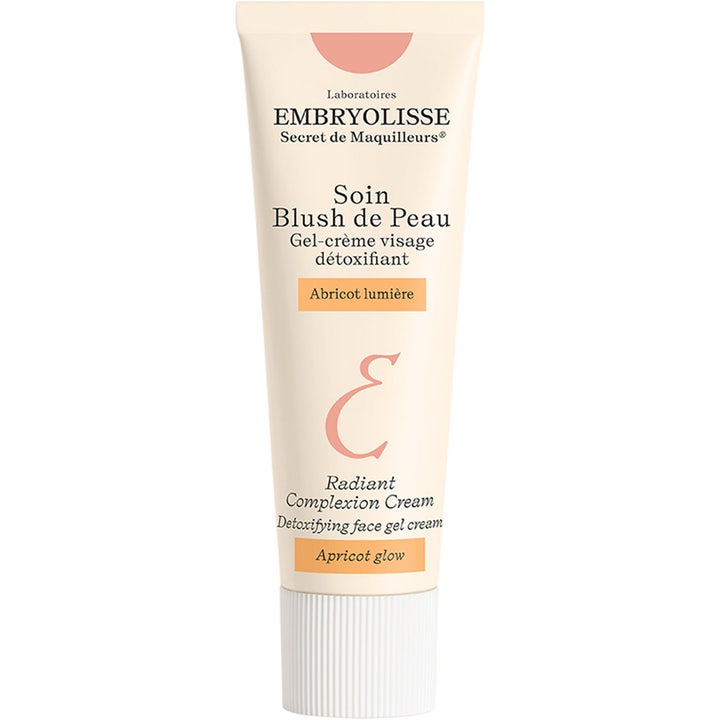 Embryolisse Radiant Complexion Cream aprikoskräm är en detoxifierande återfuktande ansiktskräm i beige tub med vitt lock.