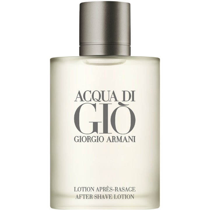 Giorgio Armani Acqua di Giò After Shave Lotion lugnande eftervård i frostad glasflaska med stilrent grått lock.