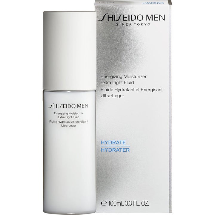 Shiseido Men Energizing Moisturizer 100 ml återfuktande ansiktskräm i vit pumpflaska med silverförpackning