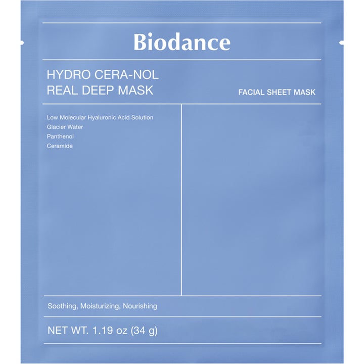 Biodance Hydro Cera-Nol Real Deep Mask 136 g återfuktande ansiktsmask med panthenol och ceramid i ljusblå sachet.