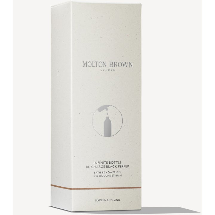 Molton Brown Infinite Bottle Re-charge Black Pepper 400 ml påfyllningsbar duschgel i vit exklusiv ytterkartong