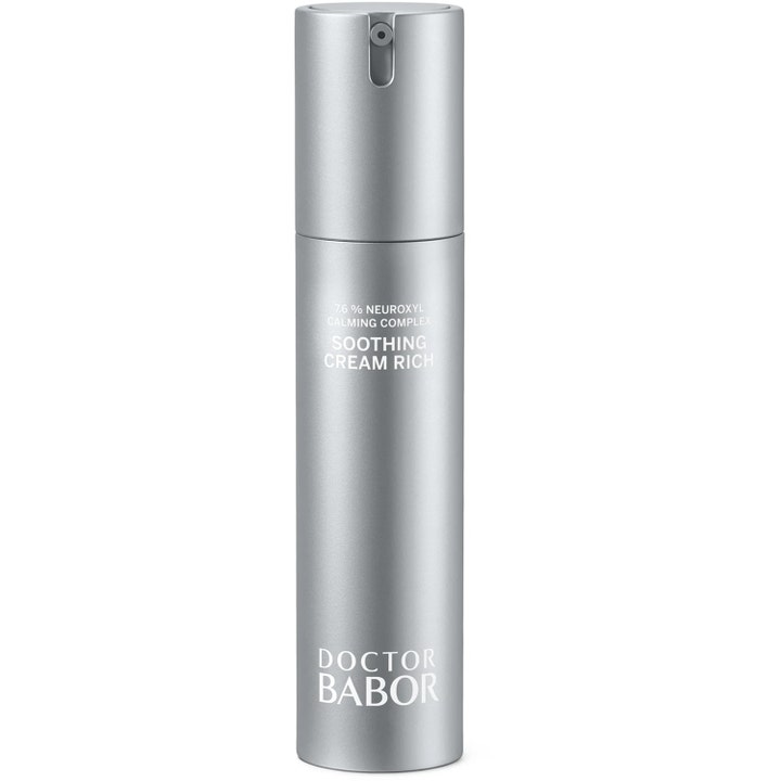 Doctor Babor Soothing Cream Rich dermatologisk lugnande ansiktskräm med neuroxyl i en stilren silverfärgad pumpflaska