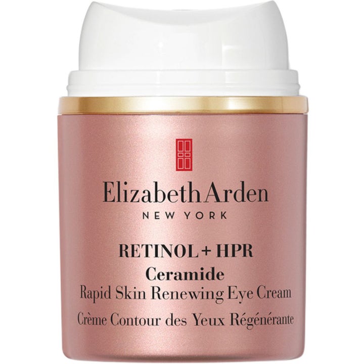 Elizabeth Arden Retinol + HPR Ceramide 15 ml ögonkräm i en skimrande roseguldfärgad flaska med vitt lock