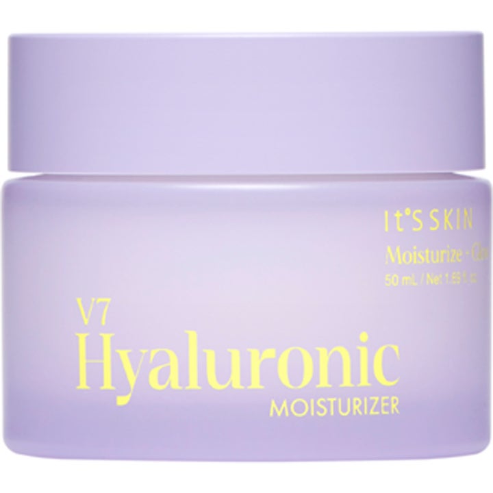 It'S SKIN V7 Hyaluronic Moisturizer 50 ml hyaluronsyra ansiktskräm fuktgivande i ljuslila frostad burk med gul text