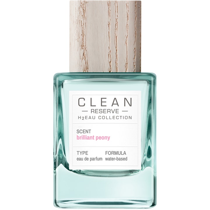 Clean Reserve H2EAU Brilliant Peony 50 ml pion parfym i ljusblå glasflaska med lock i ljust trä