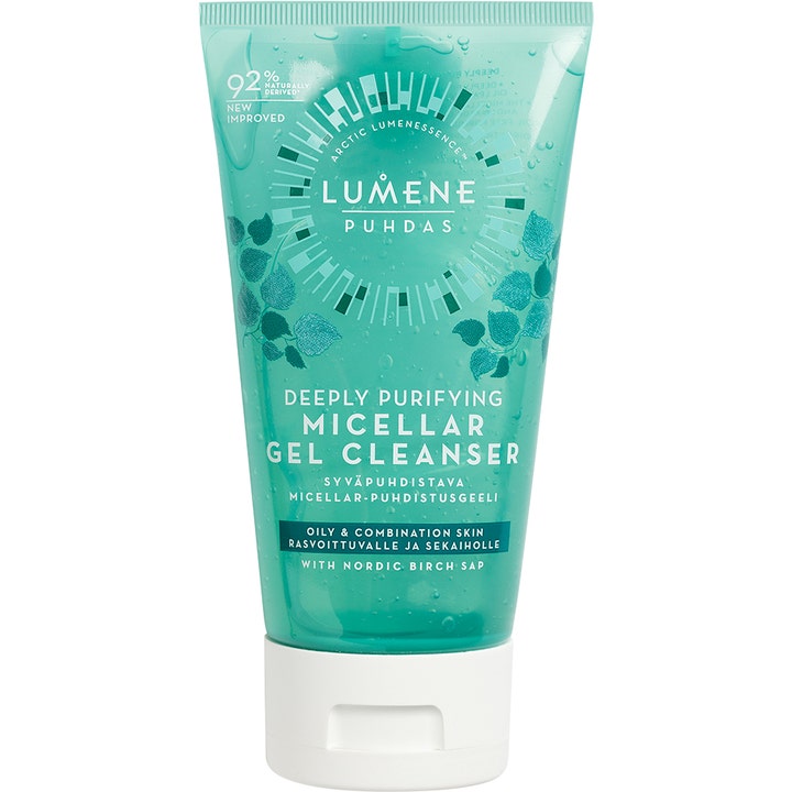 Lumene Puhdas Deeply Purifying Micellar Gel Cleanser 150 ml djuprengörande ansiktsrengöring i turkos transparent tub.