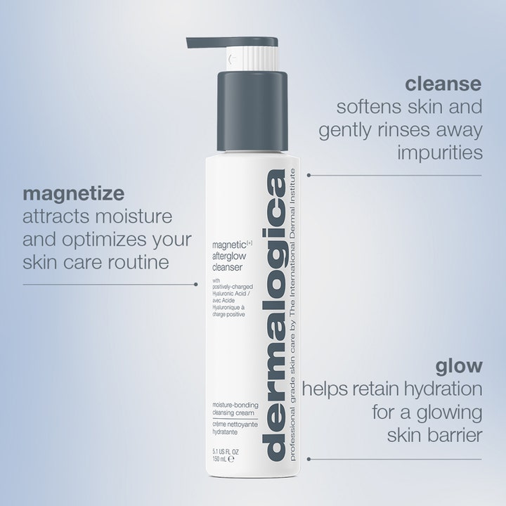 Dermalogica Magnetic Afterglow Cleanser 295 ml ansiktsrengöring med hyaluronsyra i vit flaska med grå pump
