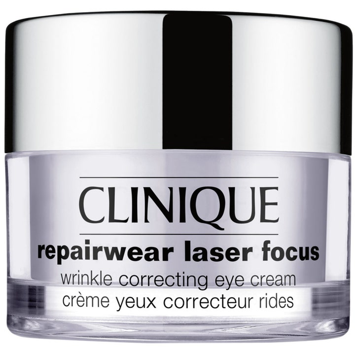 Clinique Laser Focus ögonkräm 15 ml är en lyxig återfuktande ögonkräm i en genomskinlig glasburk med silverlock.
