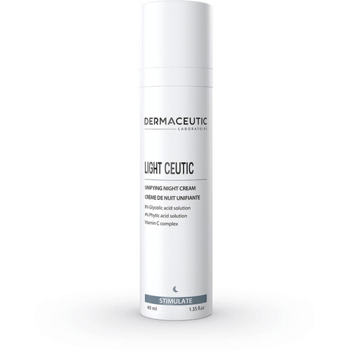 Dermaceutic Light Ceutic 40 ml nattkräm ger pigmentborttagning i en stilren vit och hög pumpflaska