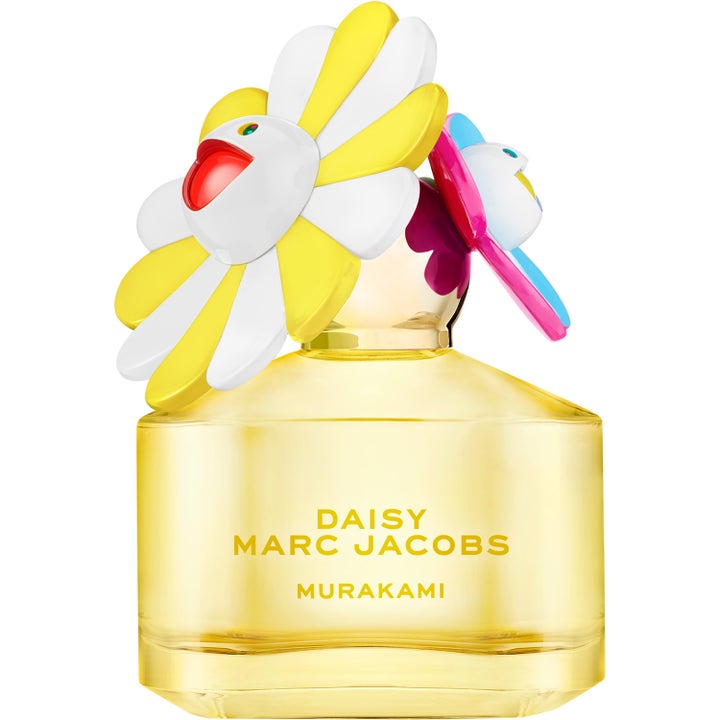 Marc Jacobs Daisy Murakami Yellow 50 ml parfym i glasflaska med färgglada blommor på korken