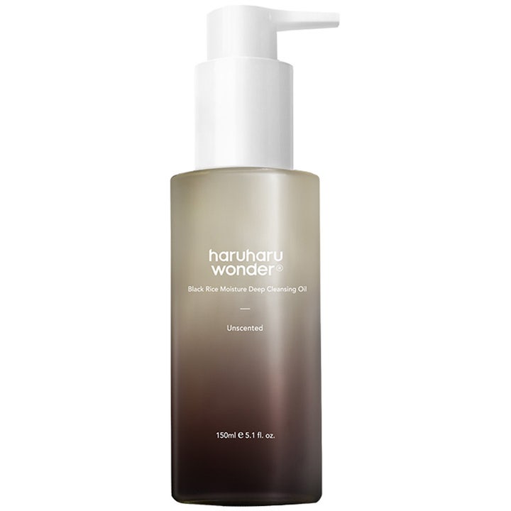 haruharu wonder Black Rice Moisture Deep Cleansing Oil 150 ml oparfymerad rengöringsolja i tonad flaska med vit pump
