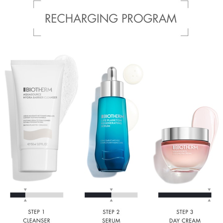 Biotherm Aquasource Cica Nutri 50 ml fuktgivande ansiktskräm med cica i rosa glasburk som steg 3 i Recharging Program