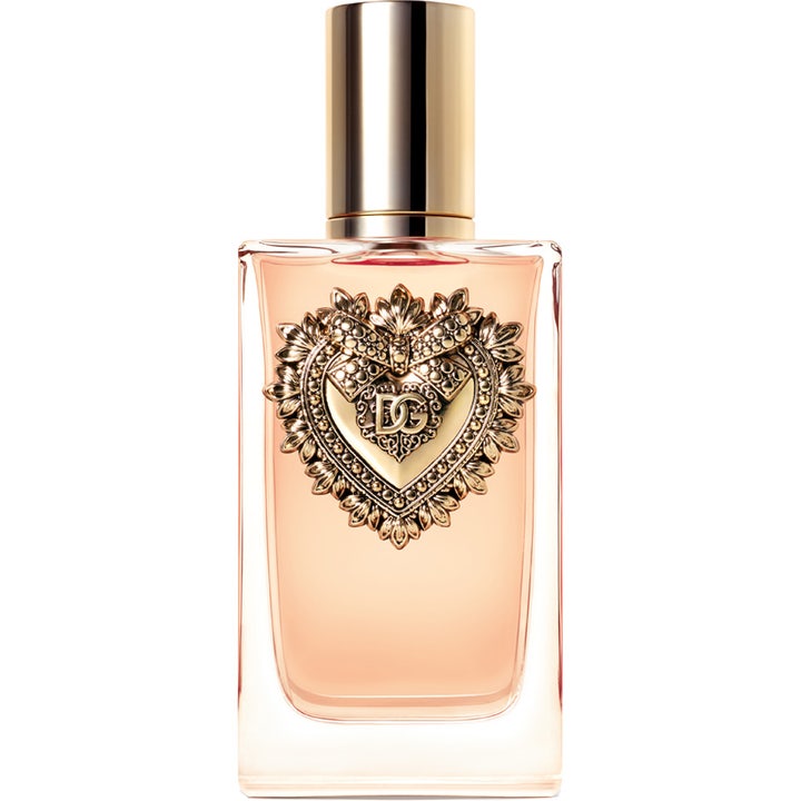 Dolce & Gabbana Devotion 100 ml elegant söt parfym i glasflaska prydd med ett detaljerat hjärta och lock i guld