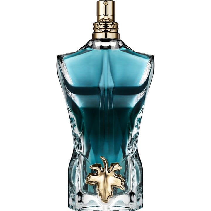 Jean Paul Gaultier Le Beau Eau de Toilette 125 ml herrparfym i en turkos glasflaska formad som en torso med ett guldlöv