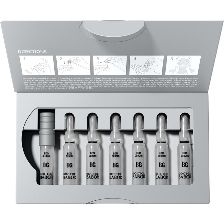 Babor DOC Instant Soothing Ampoule Serum 14 ml lugnande beta glucan serum i öppnad grå förpackning