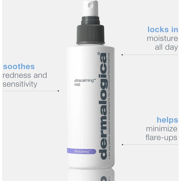 Dermalogica UltraCalming Mist Duo lugnande toner i vit sprayflaska som dämpar rodnad och låser in fukt hela dagen.