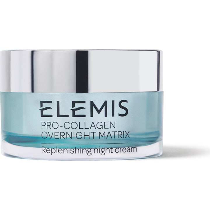 Elemis Pro-Collagen Overnight Matrix 50 ml anti age nattkräm kollagen i en ljusblå glasburk med silvrigt lock