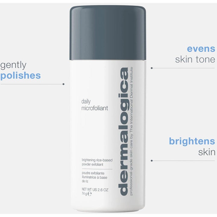 Dermalogica Daily Microfoliant 74 g ansiktspeeling som ger lyster i vit flaska med grått lock och blå text