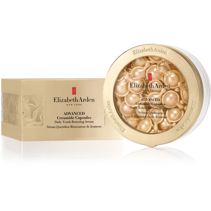 Elizabeth Arden Advanced Ceramide Capsules 60 styck anti aging serum i guldfärgad dosa och ytterkartong