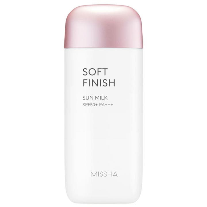 Missha Soft Finish Sun Milk 70 ml missha spf50 koreansk solkräm ansikte som ger mjuk finish i vit flaska med rosa lock