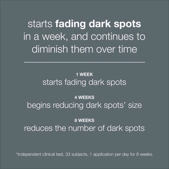 Dermalogica PowerBright Dark Spot Serum Duo infografik som visar resultat mot mörka fläckar efter 1, 4 och 8 veckor.