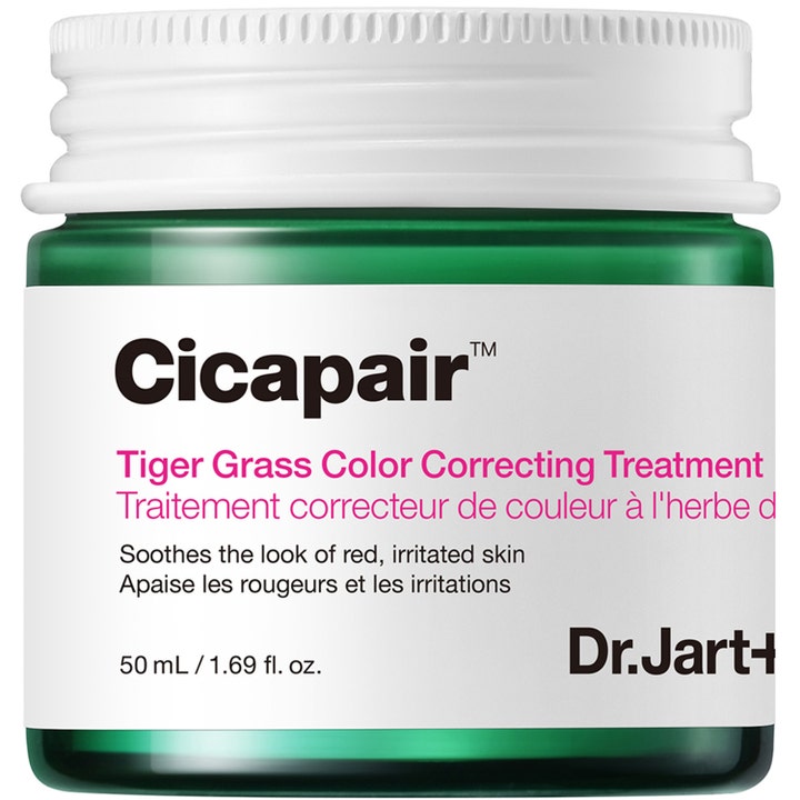 Dr.Jart+ Cicapair Tiger Grass Color Correcting Treatment 50 ml Dr.Jart färgkorrigering i grön glasburk med vitt lock.