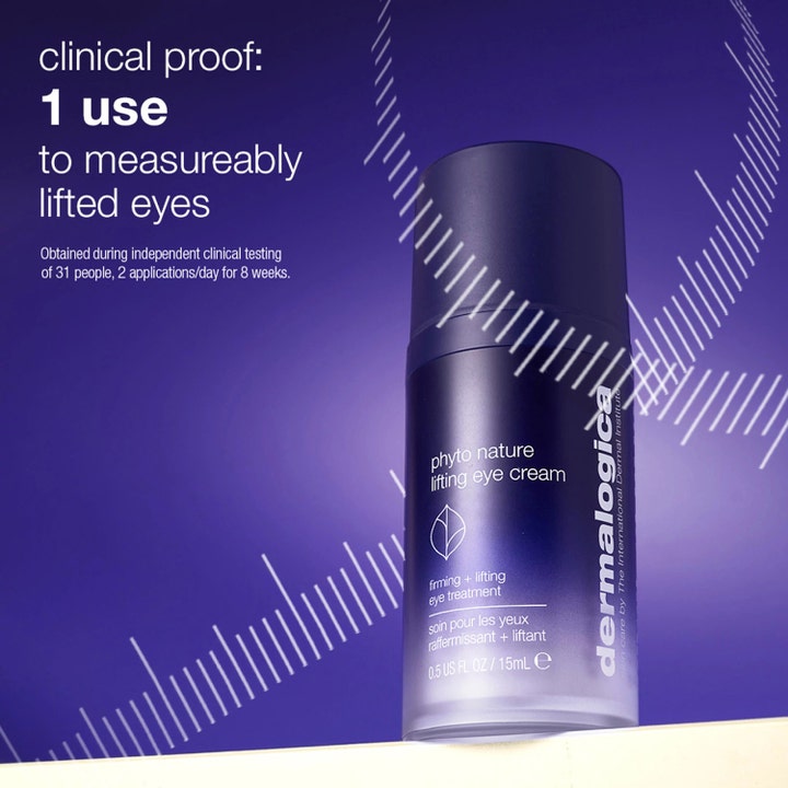 Dermalogica Phyto Nature Lifting Eye Cream 15 ml uppstramande ögonkräm i blå flaska med texten clinical proof 1 use