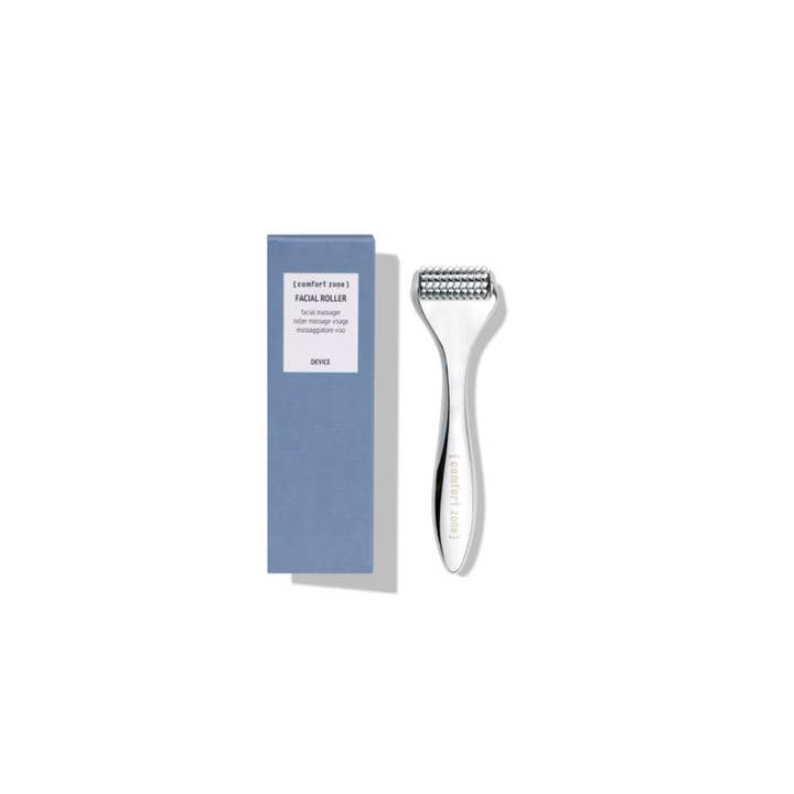 Comfort Zone Facial Roller 1 st för hudmassage främjar mikrocirculation i silvrig metallisk finish med blå ask
