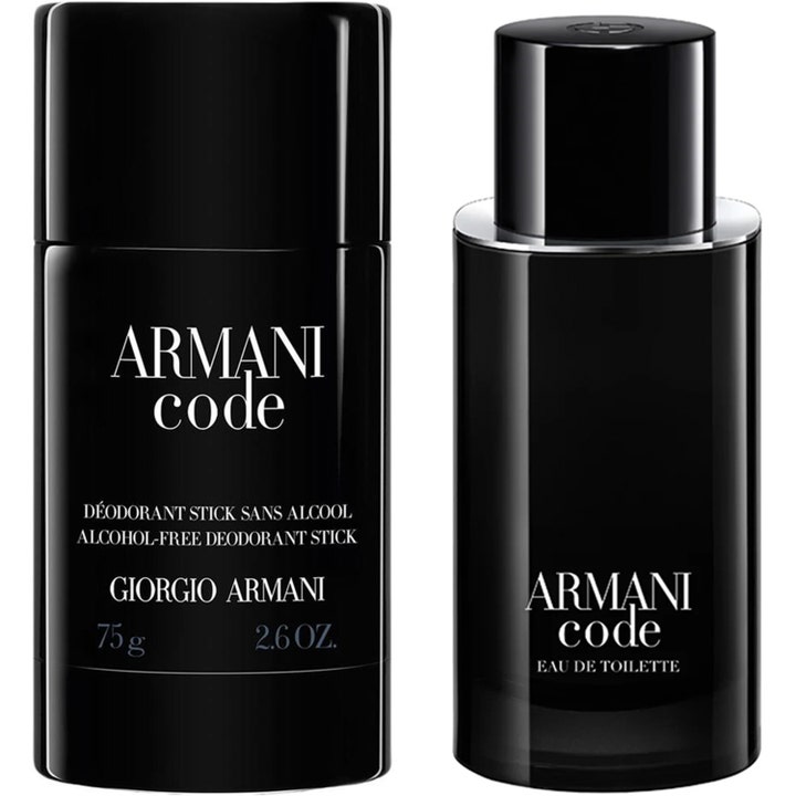 Armani Armani Code Set EdT 75 ml och deostick ger maskulin parfym i glansiga svarta flaskor med silverdetaljer