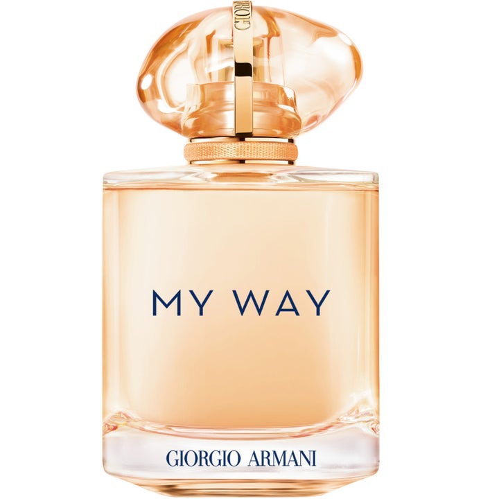 Armani My Way Sunny Vanilla 90ml eau de parfum i elegant glasflaska med persikofärgad vätska och bärnstensfärgad kork
