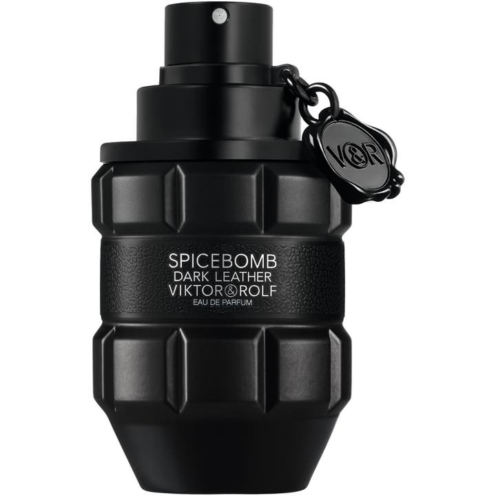 Viktor & Rolf Spicebomb Dark Leather 50 ml herrparfym i en mattsvart granatformad flaska med svart sigill