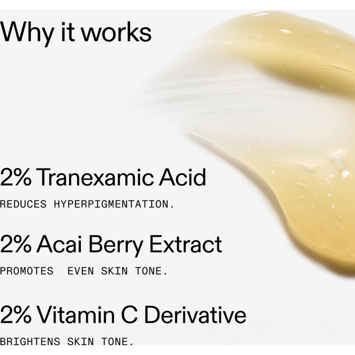 The INKEY List Tranexamic Acid Serum 30 ml serum för ojämn hudton med gul geltextur och text om tranexamsyra