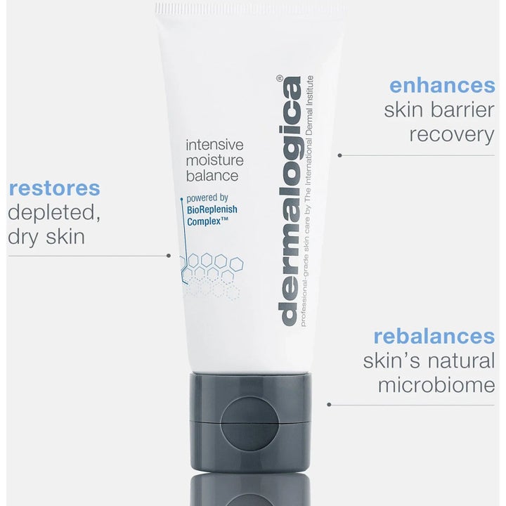 Dermalogica Intensive Moisture Balance 100 ml ansiktskräm för torr hy i vit tub som balanserar hudens mikrobiom