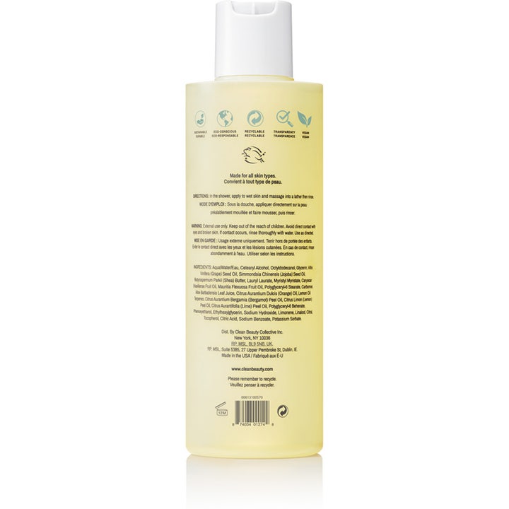 Clean Reserve Buriti & Aloe Shower Gel 296 ml är en återfuktande duschtvål i frostad flaska med vit kork.