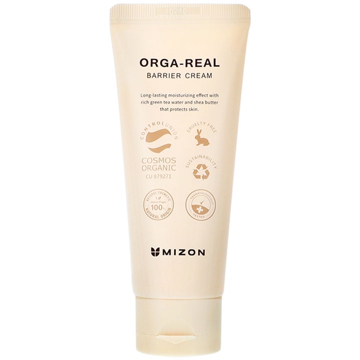 Mizon Orga-Real Barrier Cream 50ml ekologisk naturlig kräm i beige tub som fungerar som en hudstärkande ansiktskräm.