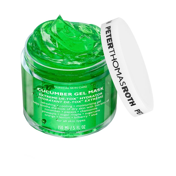 Peter Thomas Roth Cucumber De-Tox Gel Mask 150 ml kylande ansiktsmask med frisk grön geltextur i en öppen burk